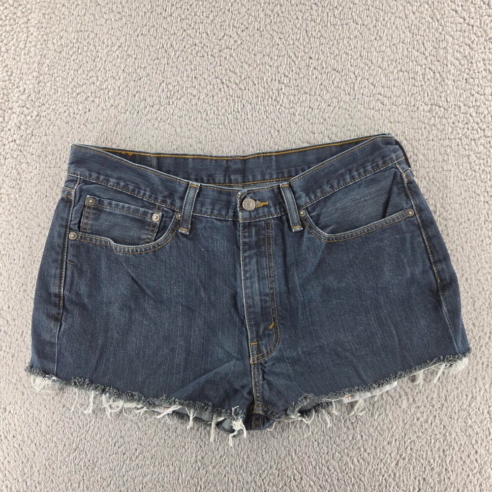 Levis 514 Shorts Men 36 Blue Dark Wash Denim Cut Off Jean Raw Hem Festival Beach